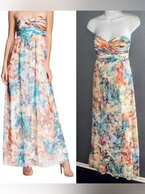 Aidan Mattox Women’s Strapless Floral Chiffon Maxi sweetheart Dress size Small 4